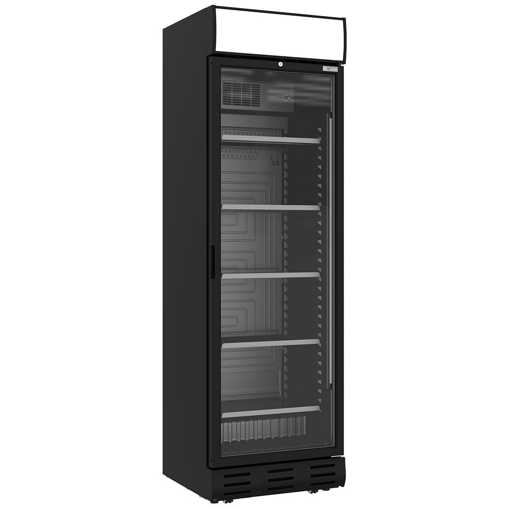 Vitrine ventilée positive 382 litres NOIRE avec caisson lumineux