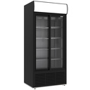 Vitrine ventilée positive, 783 litres, 2 portes coulissantes, avec caisson lumineux, NOIRE