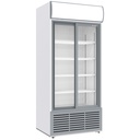 Vitrine ventilée positive, 783 litres, 2 portes coulissantes, avec caisson lumineux, BLANCHE