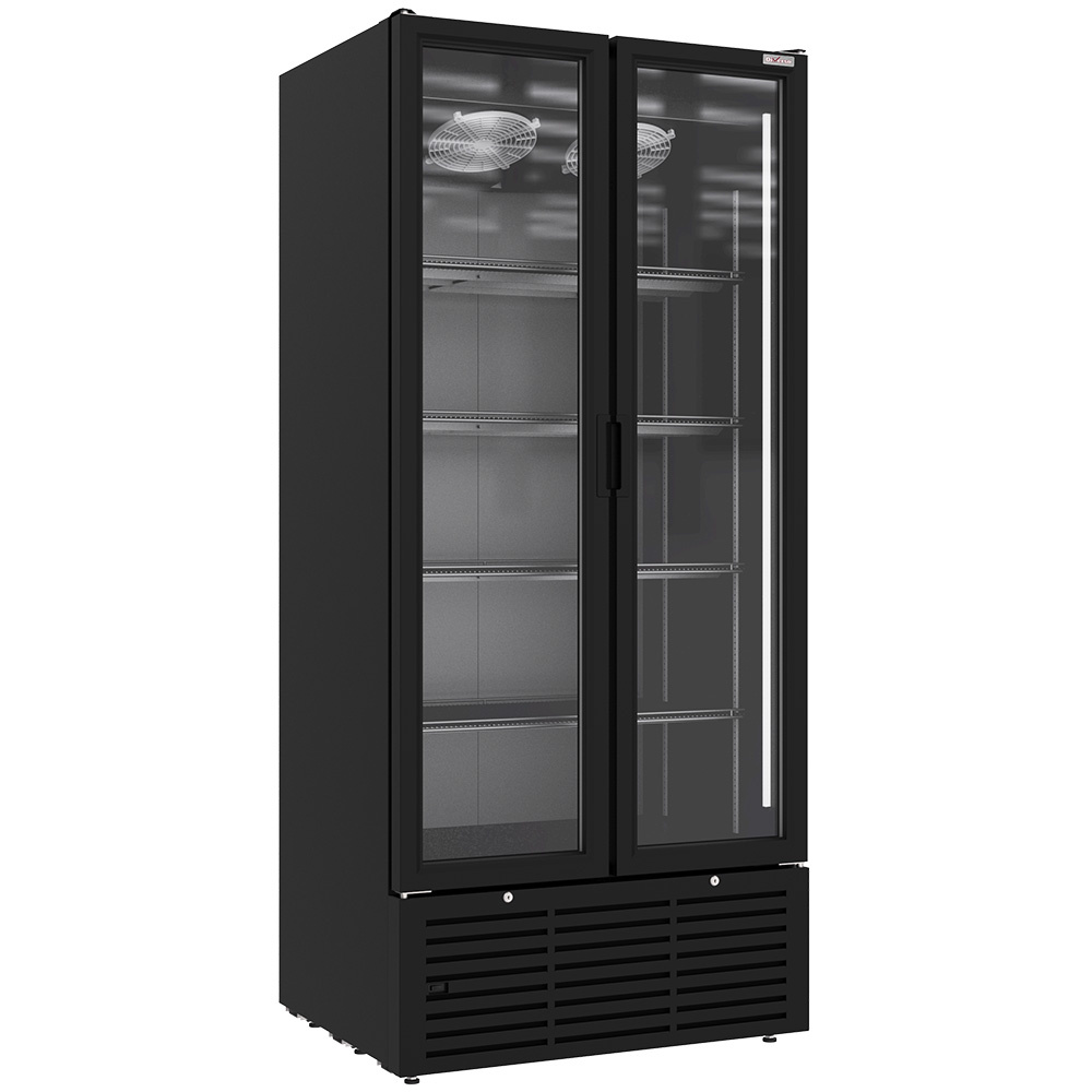 Vitrine ventilée positive 804 litres, 2 portes battantes, NOIRE