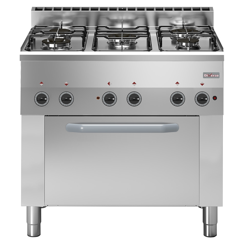 [WR-C5FV-65] Fourneau 5 feux gaz, four à convection électrique 4x GN 1/1