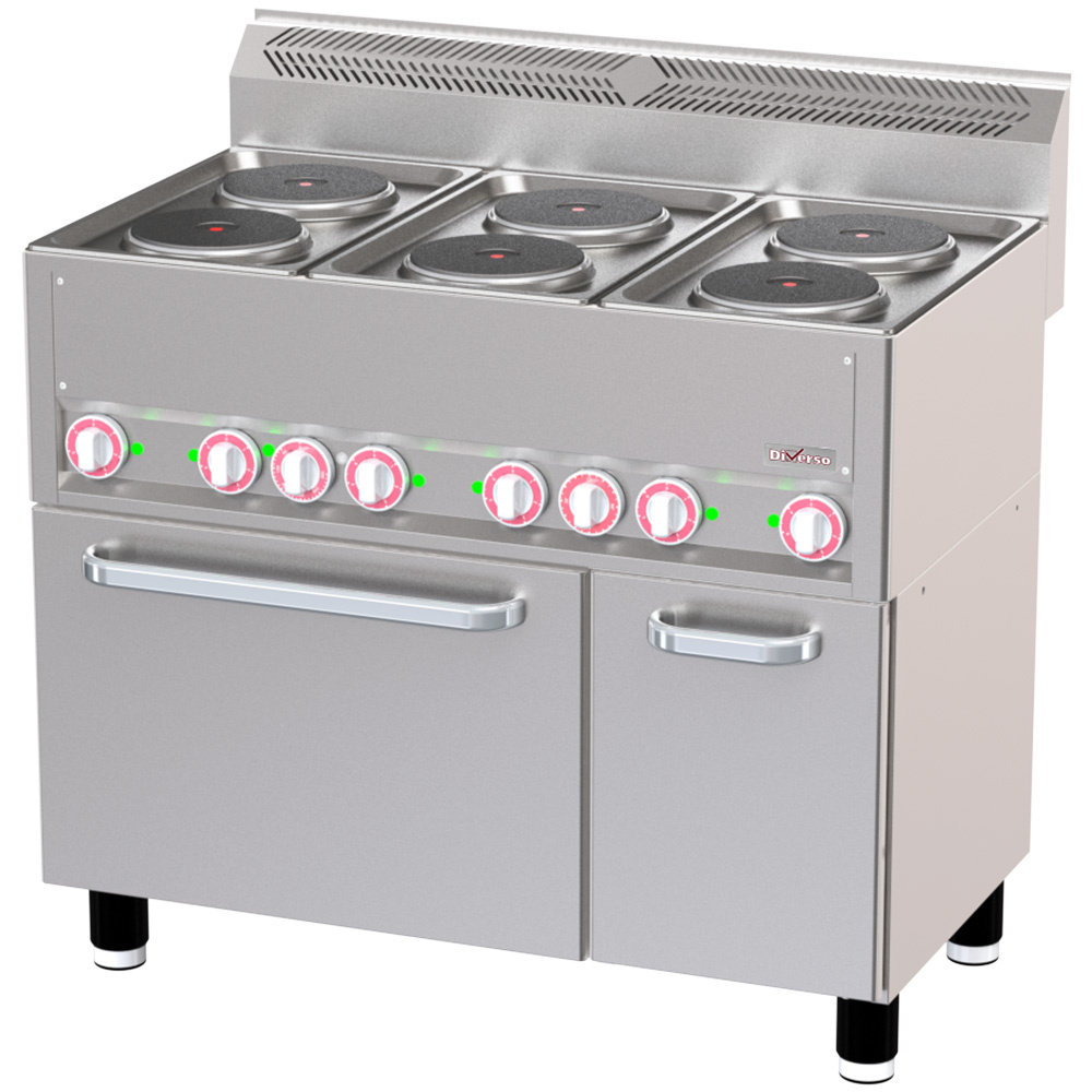 Fourneau 6 plaques électriques sur four à convection GN1/1 et armoire neutre