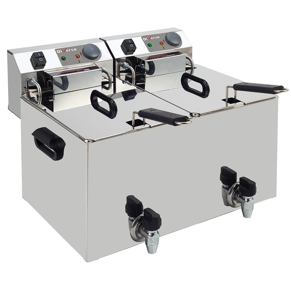 Friteuse de table électrique 2x 10 litres + robinet de vidange