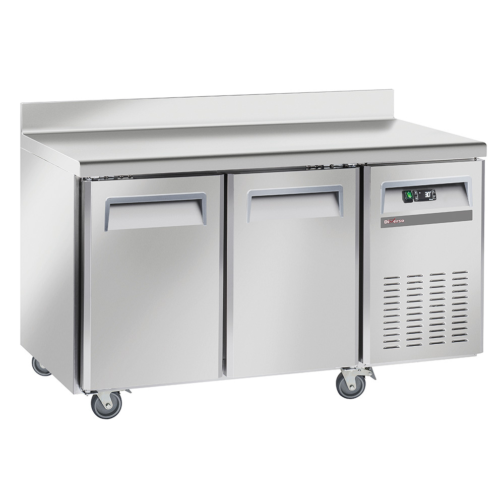 Table frigorifique, ventilé, 2 portes GN1/1, avec dosseret, sur roues, 2 avec freins