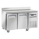 Table frigorifique, ventilé, 2 portes GN1/1, avec dosseret, sur roues, 2 avec freins