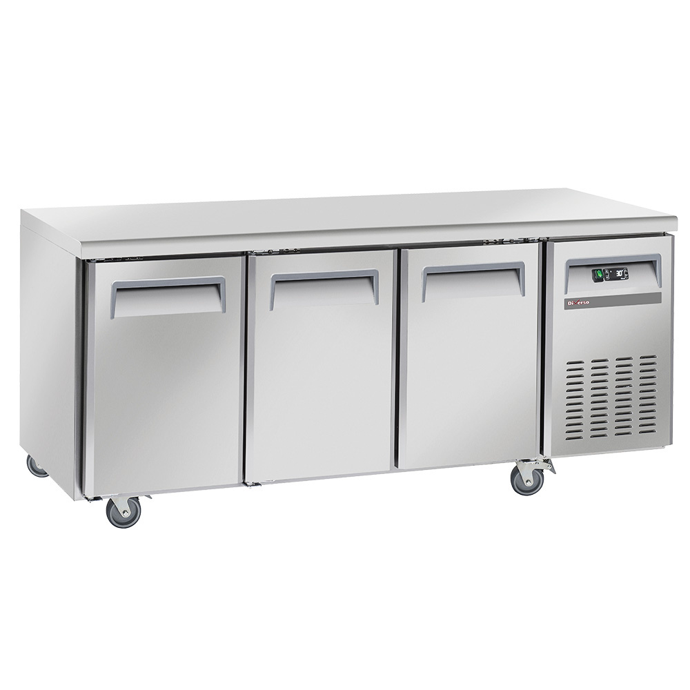 Table frigorifique, ventilé, 3 portes GN 1/1, sur roues, 2 avec freins