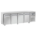 Table frigorifique, ventilé, 4 portes GN 1/1, sur roues, 2 avec freins