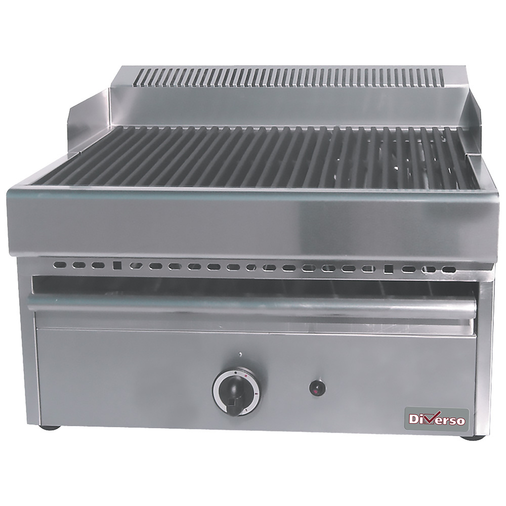 Gas steam grill with cast iron cooking grid -Top-