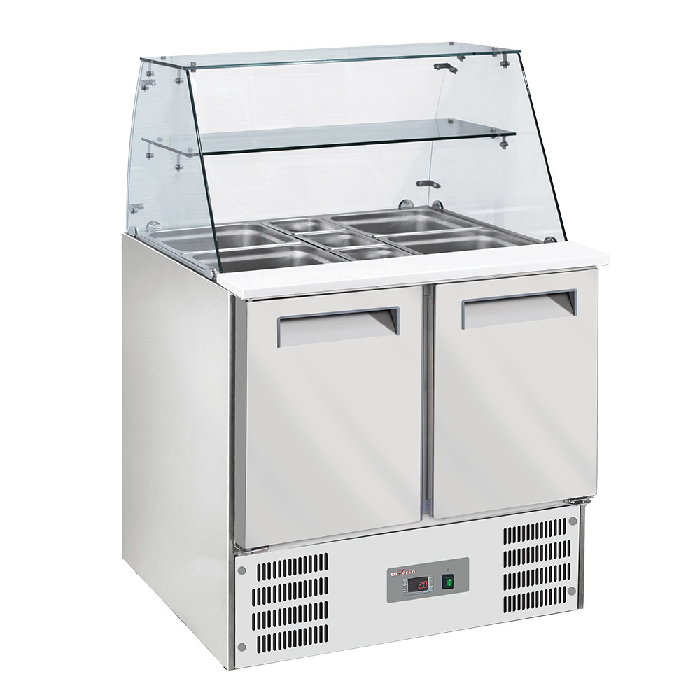 Saladette with curved glass 2x GN1/1+3x GN 1/6-150 mm + reserve 2 GN 1/1 doors