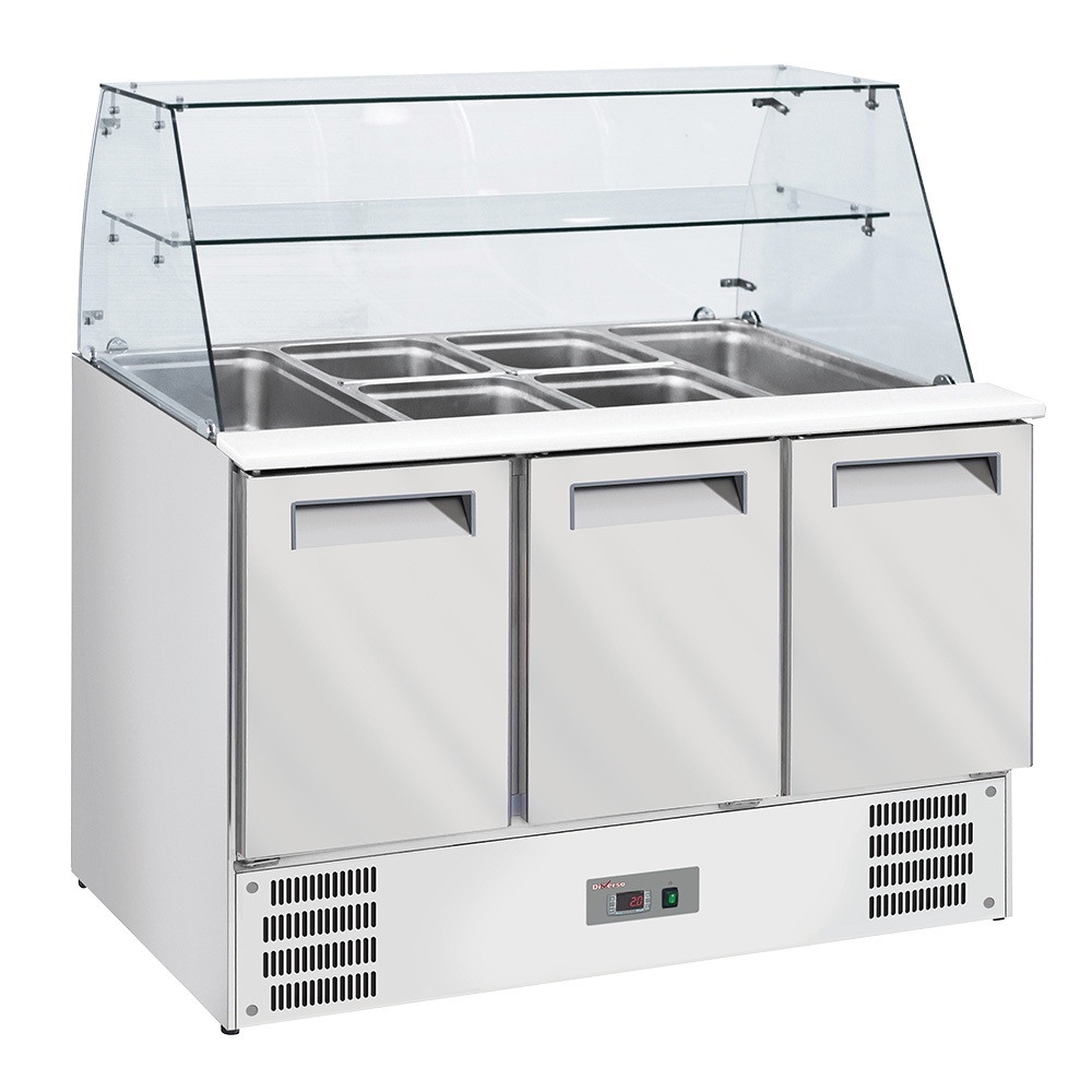 Saladette with curved glass 4xGN1/1-150 mm + reserve 3 pt.GN 1/1