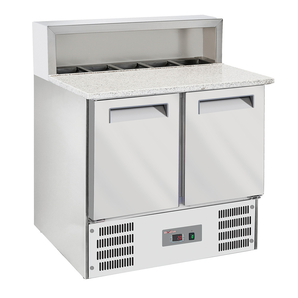 Table pizzas frigorifique 2 portes GN1/1, structure réfrigérée 5x GN1/6-150 mm