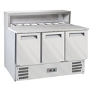 Refrigerated pizza table 3 doors GN1/1, refrigerated structure 8x GN1/6-150 mm