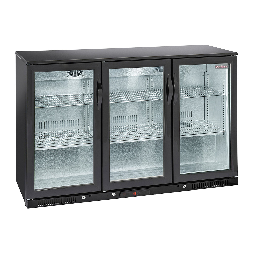 Ventilated “rear bar” bottle cooler, 3 hinged glass doors