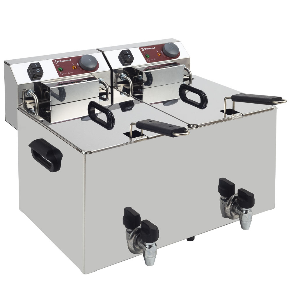 Electric table top fryer 2x 10 liters + tap