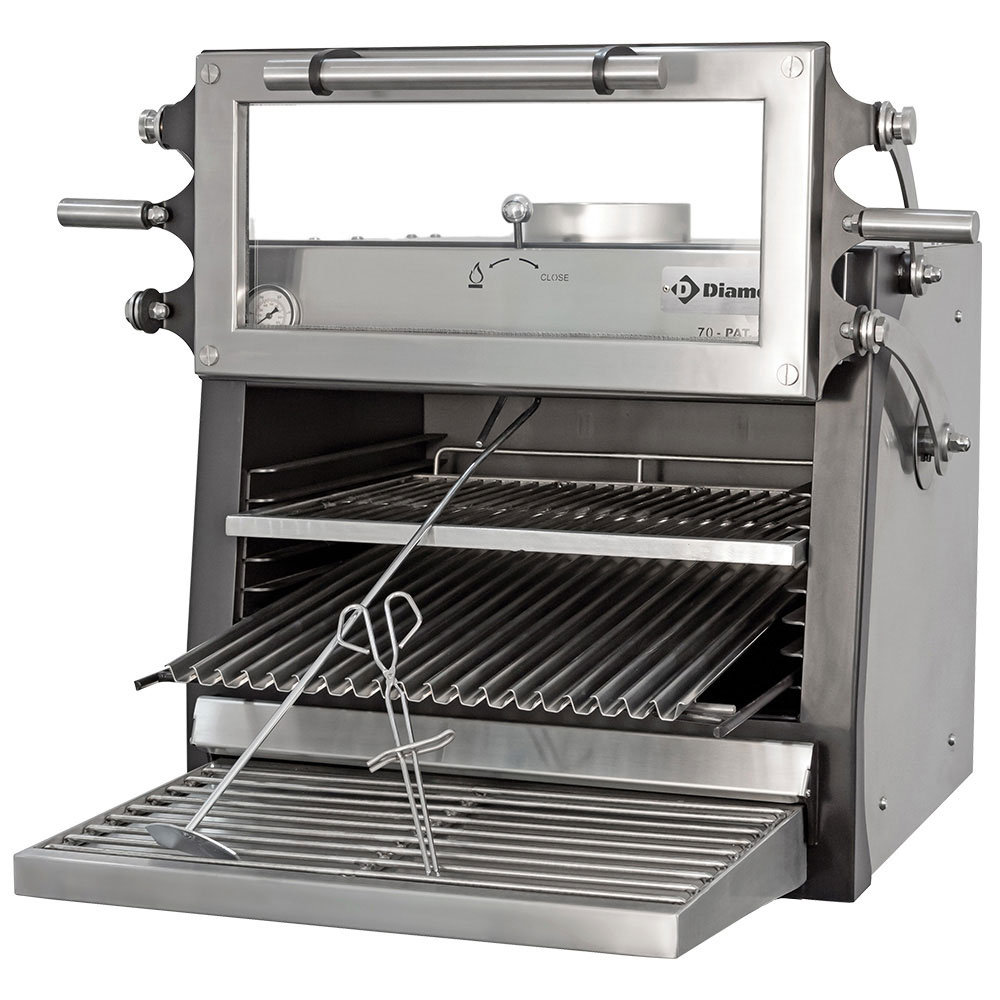 Charcoal oven-BBQ, GN 1/1 (60 Kg/h)- Liftable door/Stainless steel