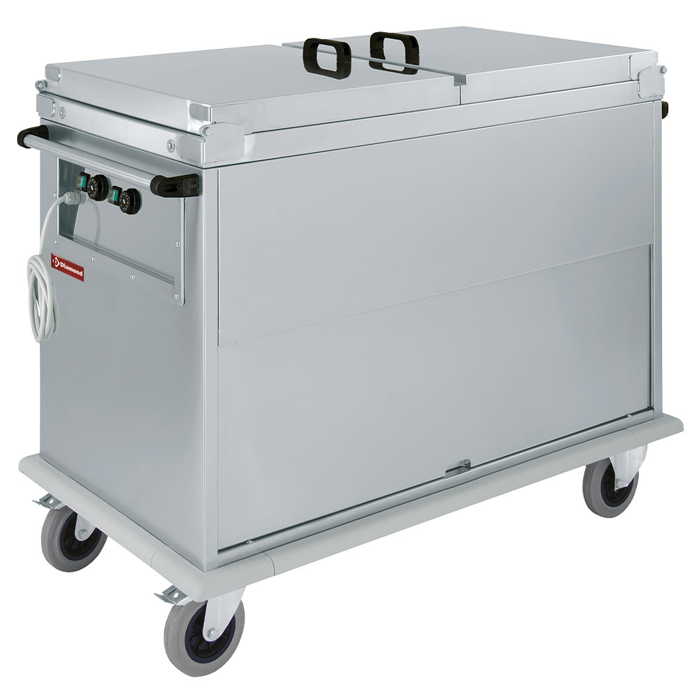Carriage Bain-Marie 2x GN 1/1, 2 T°, lids, cupboard with tilting door