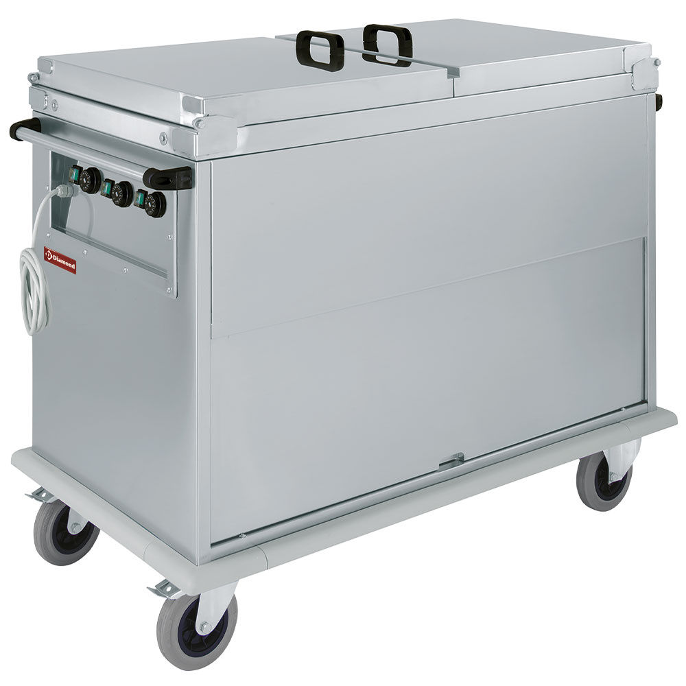 Carriage Bain-Marie 3x GN 1/1, 3 T°, lids, cupboard with tilting door