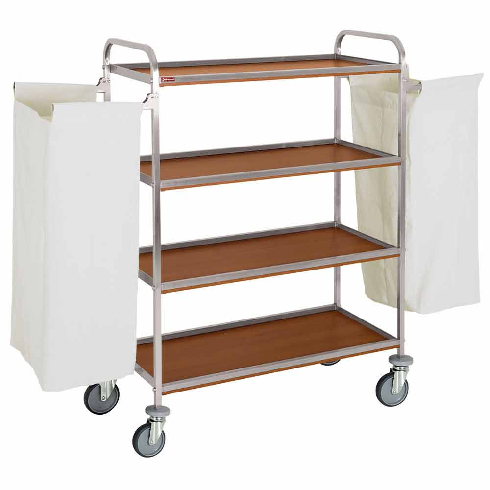 Carriage for linen in stainless steel, 4 levels, with 2 bags - dark oak