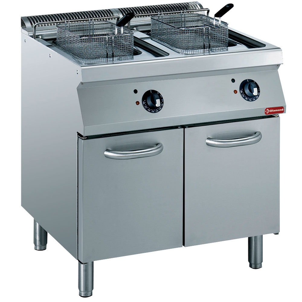 Electric fryer, basin in "Y" 2x15 liters, external elements on cupboard