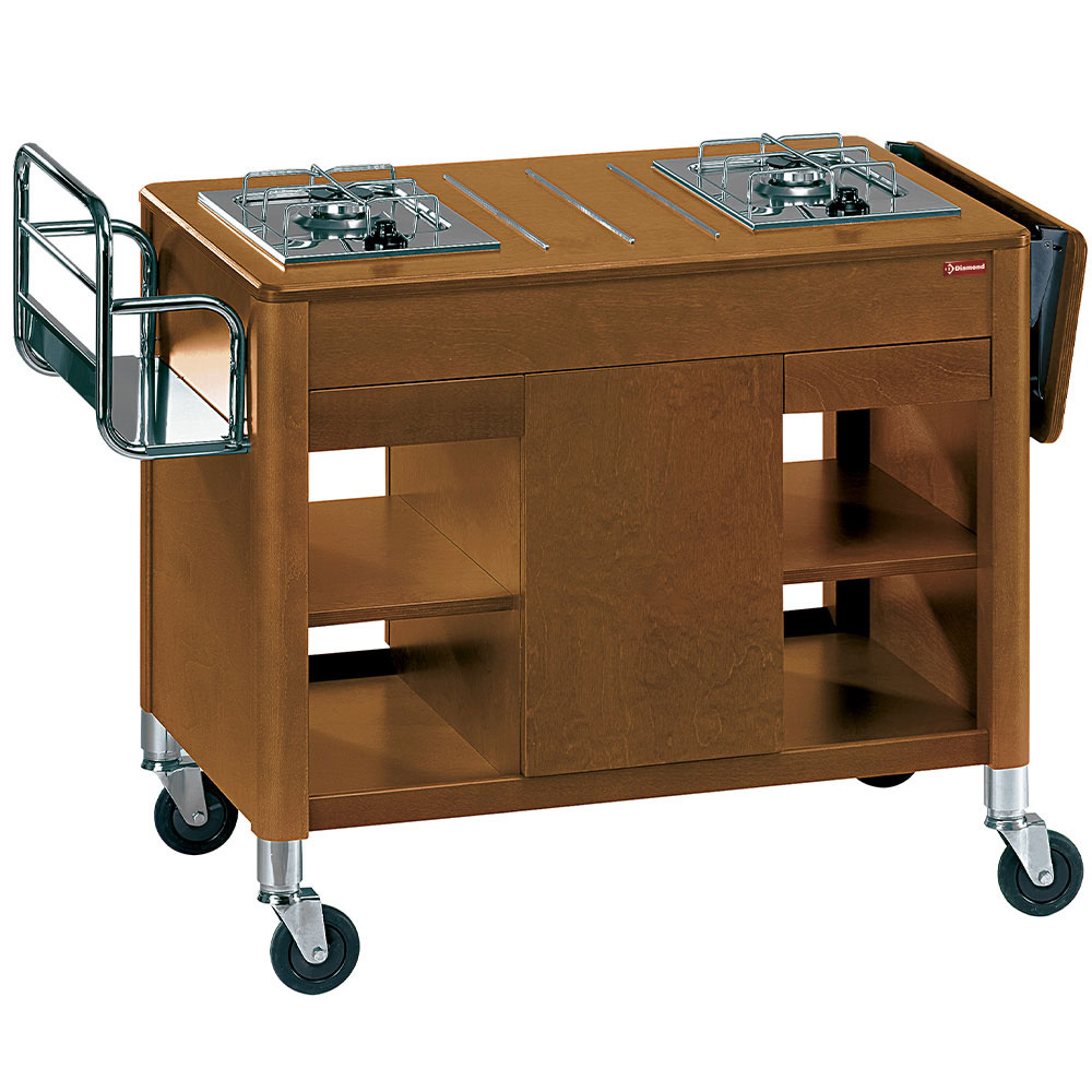 FlambÃ©e trolley, 2 gas burners, wood "walnut"