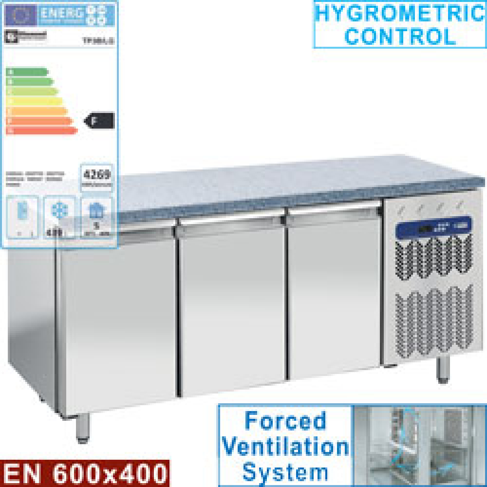 Freezing table, ventilated, 3 doors EN 600x400 - Granite top