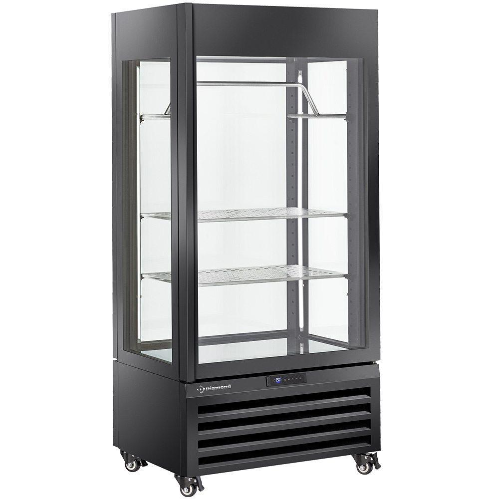 Fully glassed showcase" 600 Lt., 2 shelves & meat bar, ventilated - MEAT - BLACK