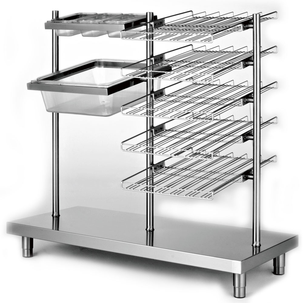 Glasses, tray, cutlery box and bread roll dispenser unit