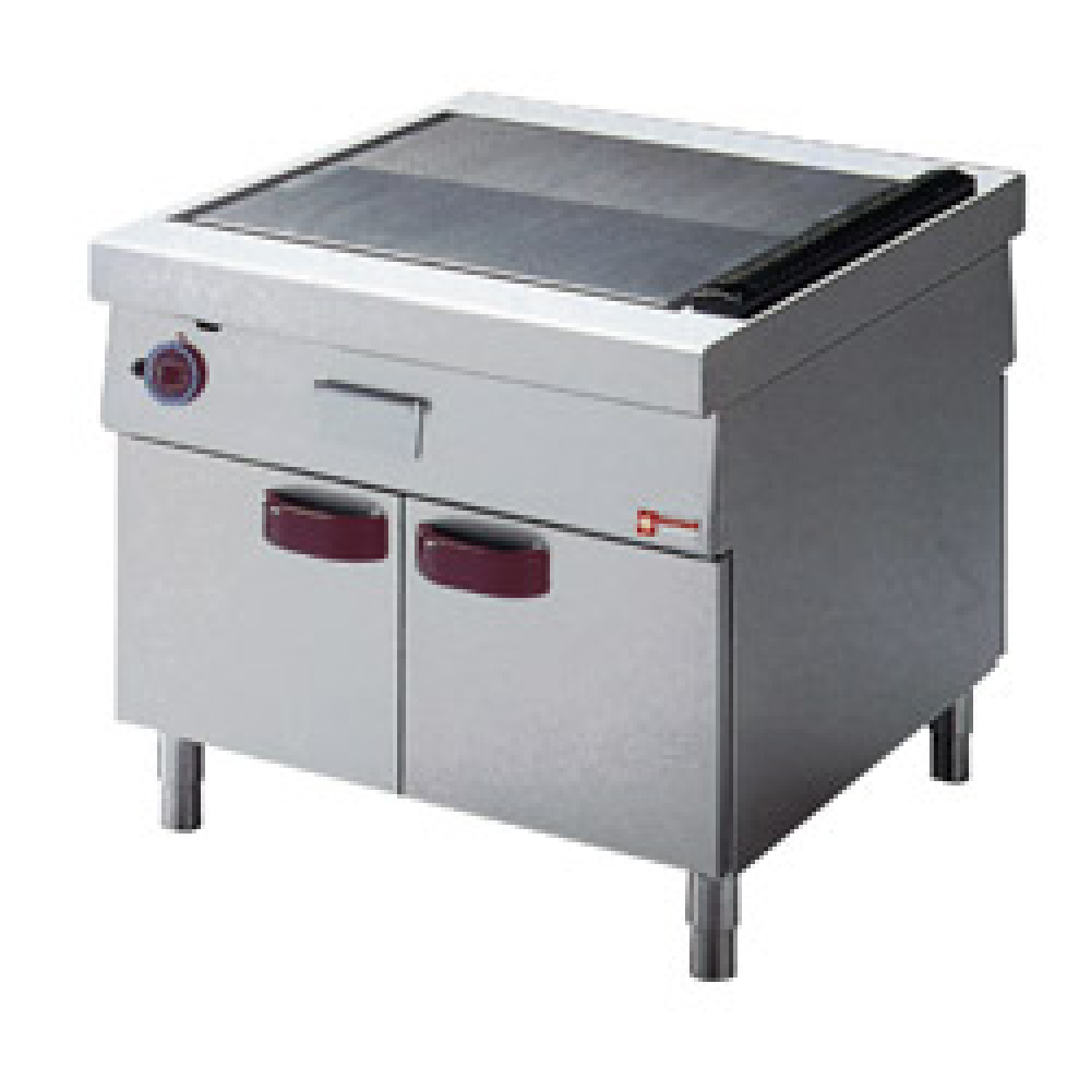 Grill cooking hard chrome plate, open cupboard, "service hatch"