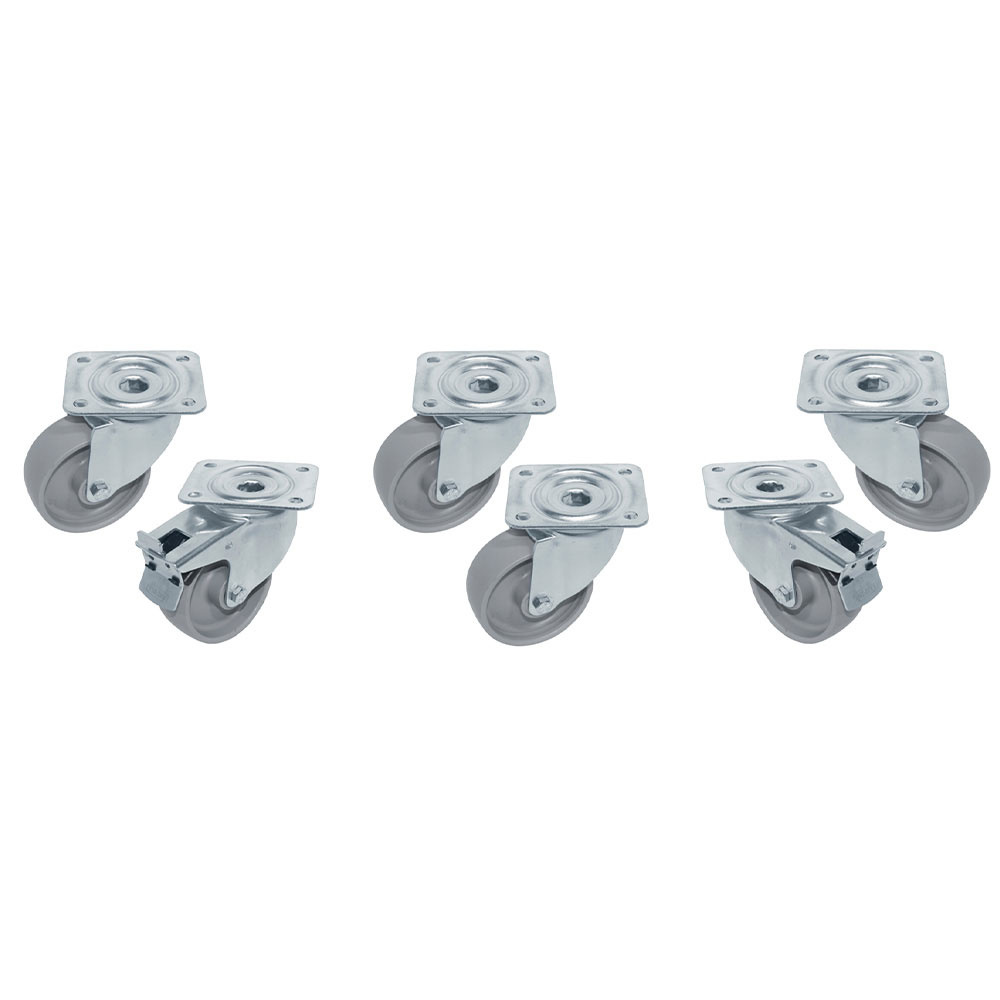 Kit 6 swiveling castors cupboards, 2 with brakes