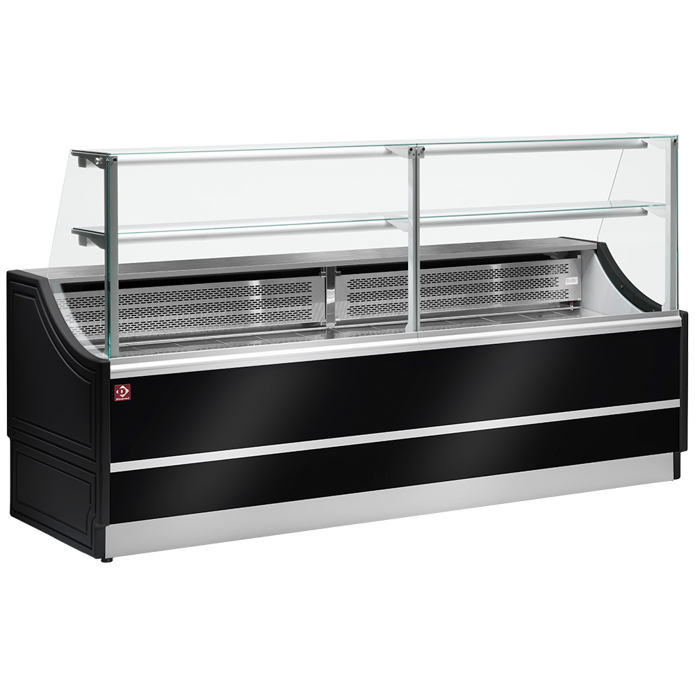 Neutral glas displays staight panel 90°, without storeroom
