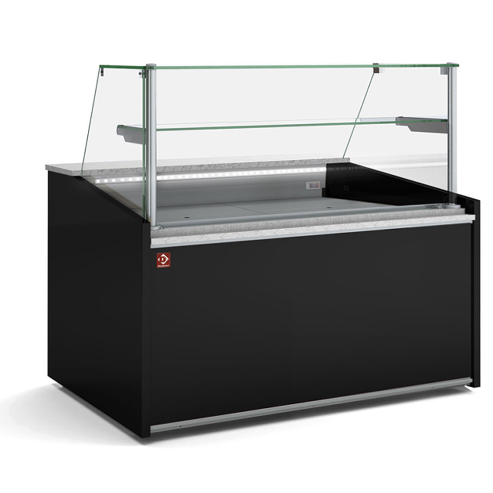 Neutral showcase counter, high glass, with neutral storage - BLACK