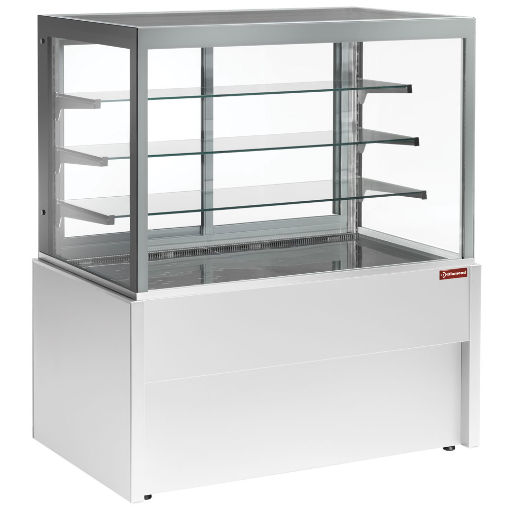 Panoramic display counter, neutral, ventilated, 4 levels, without storage room - WHITE