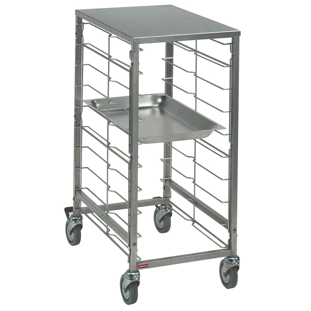 Plate trolley 7x GN 1/1, space 75 mm, with top in stainless steel