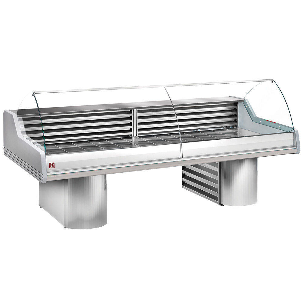 Refrigerated counter with curved glass, on bases