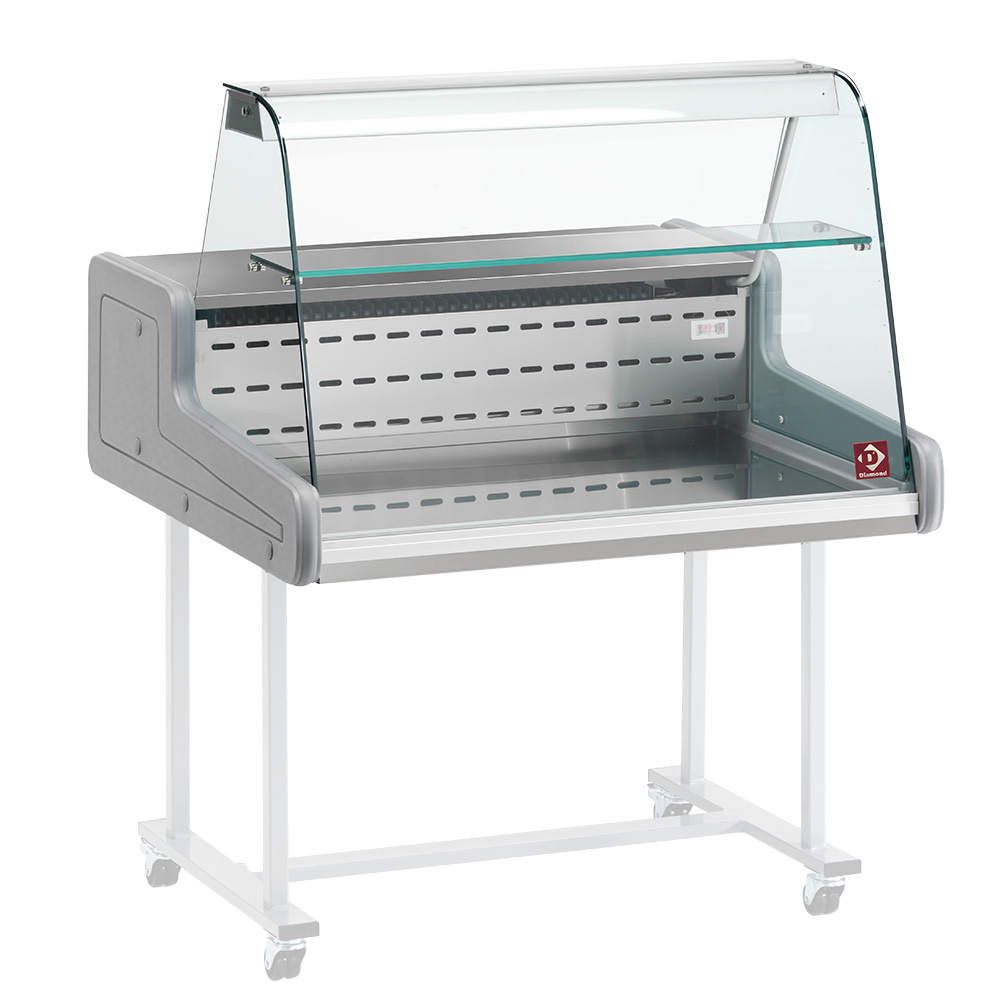 Refrigerated display counter - curved glass panel