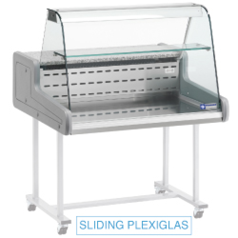 Refrigerated display counter - curved glass panel