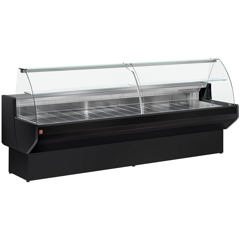 Refrigerated display counter curved glass, ventilated, with reserve - BLACK