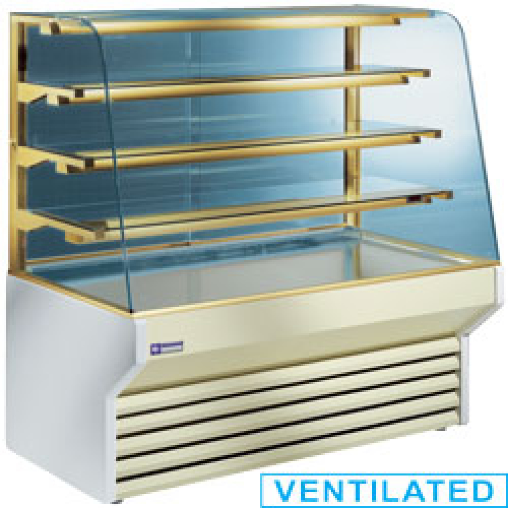 Refrigerated display counter curved window
