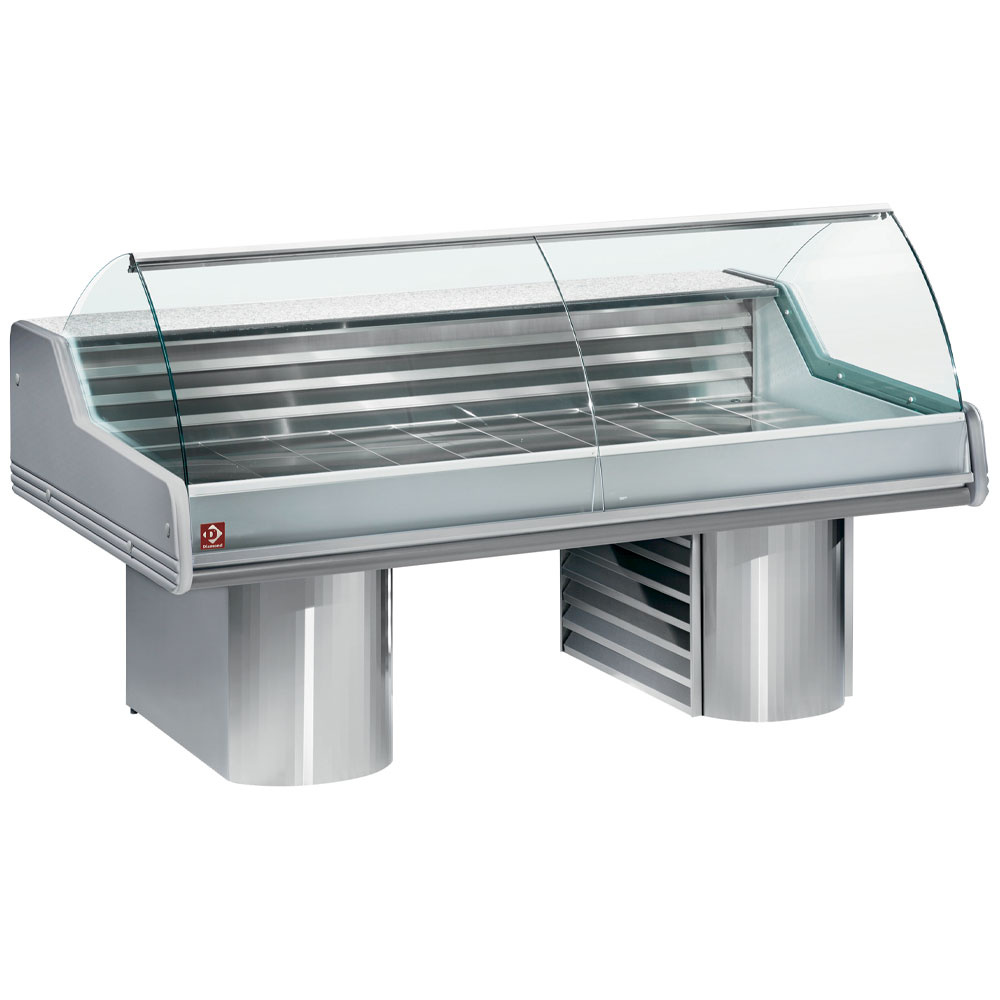 Refrigerated display counters with curved glass, on bases