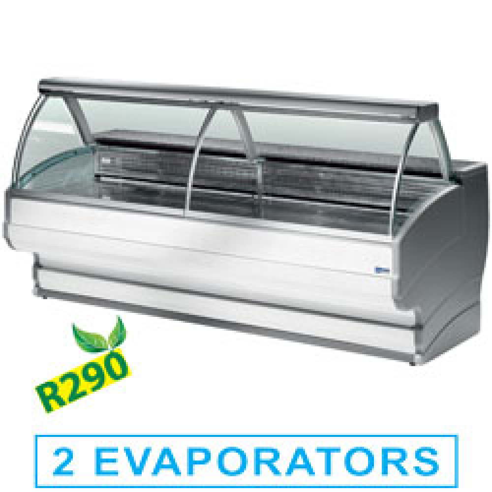 Refrigerated display counters, curved glass with storage space
