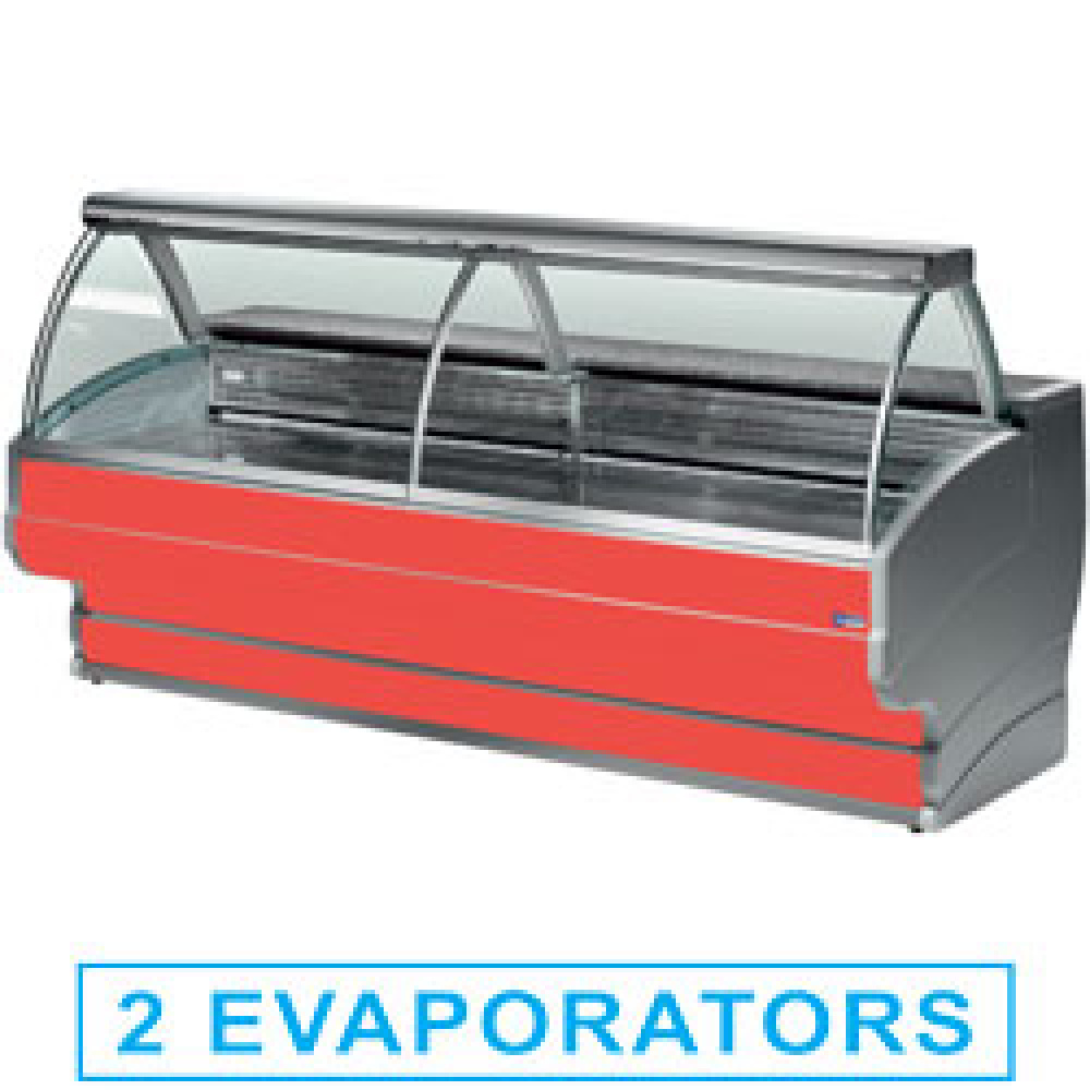 Refrigerated display counters, curved glass with storage space