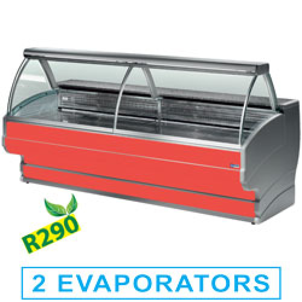 Refrigerated display counters, curved glass with storage space