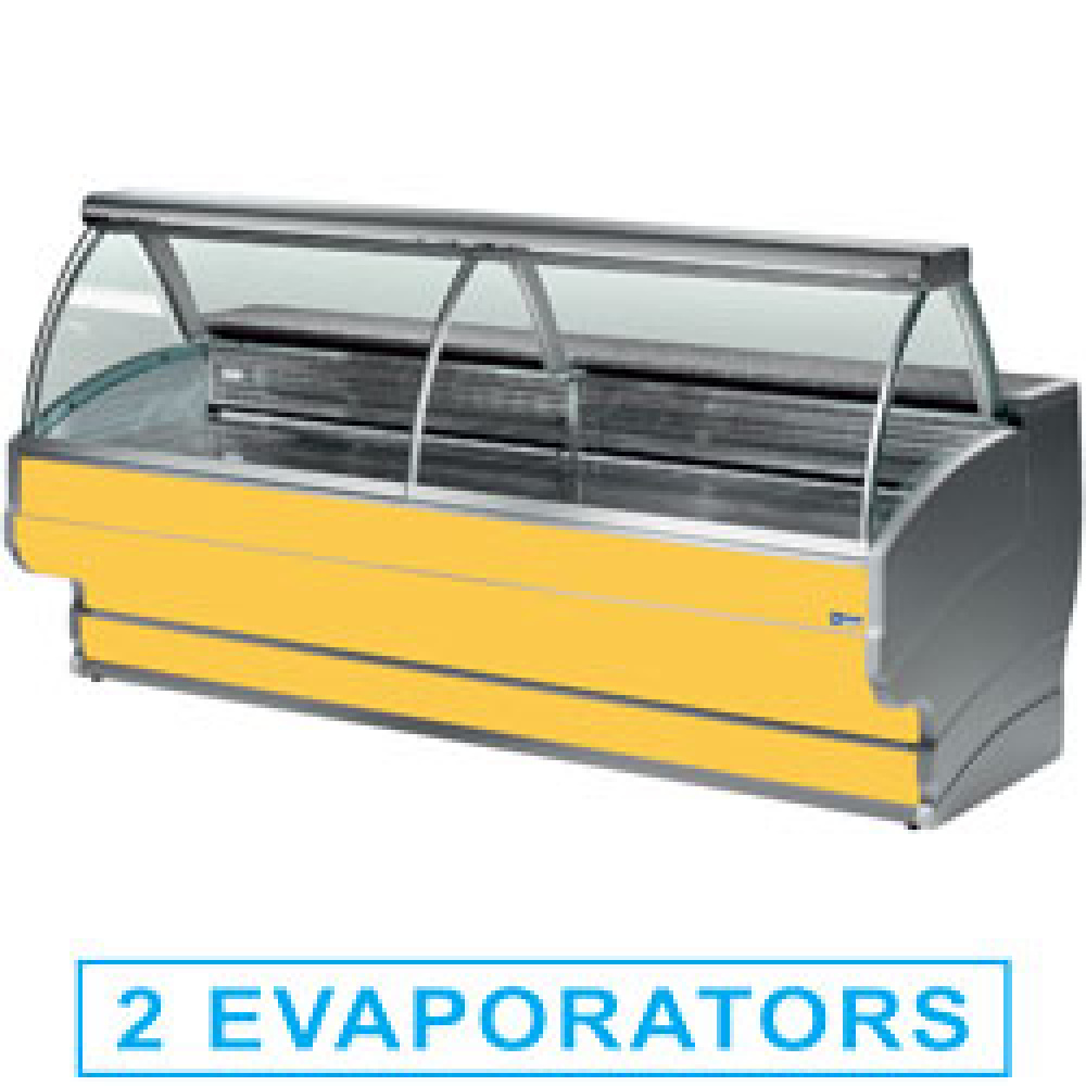 Refrigerated display counters, curved glass with storage space