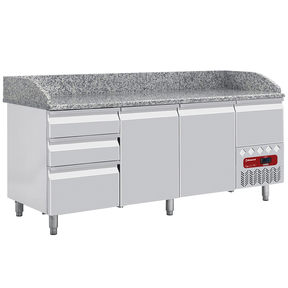 Refrigerated tables 2 doors 600x400, 3 neutral drawers (8x trays 600x400) + utensils drawer