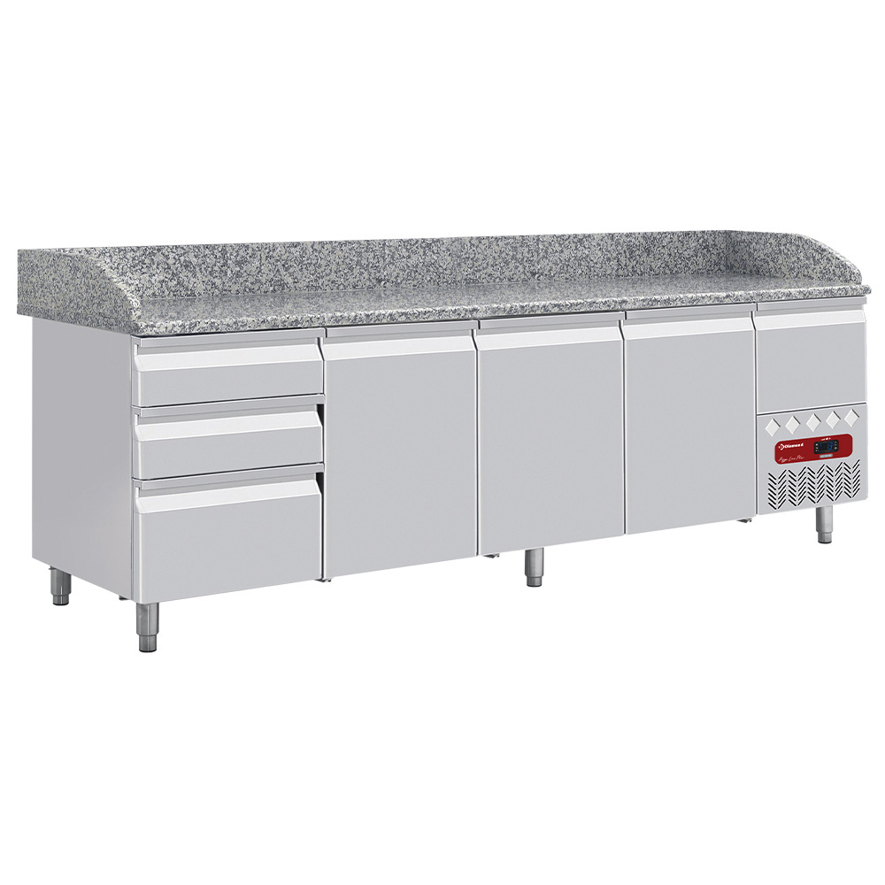 Refrigerated tables 3 doors 600x400, 3 neutral drawers (8x trays 600x400) + utensils drawer