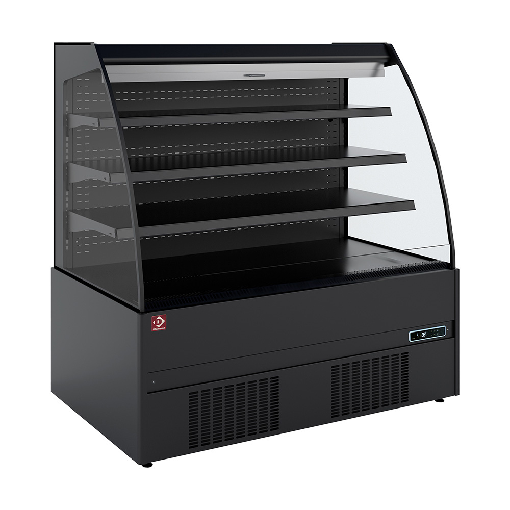 Semi-wall refrigerated unit, self-service, open, with curtain - FULL BLACK