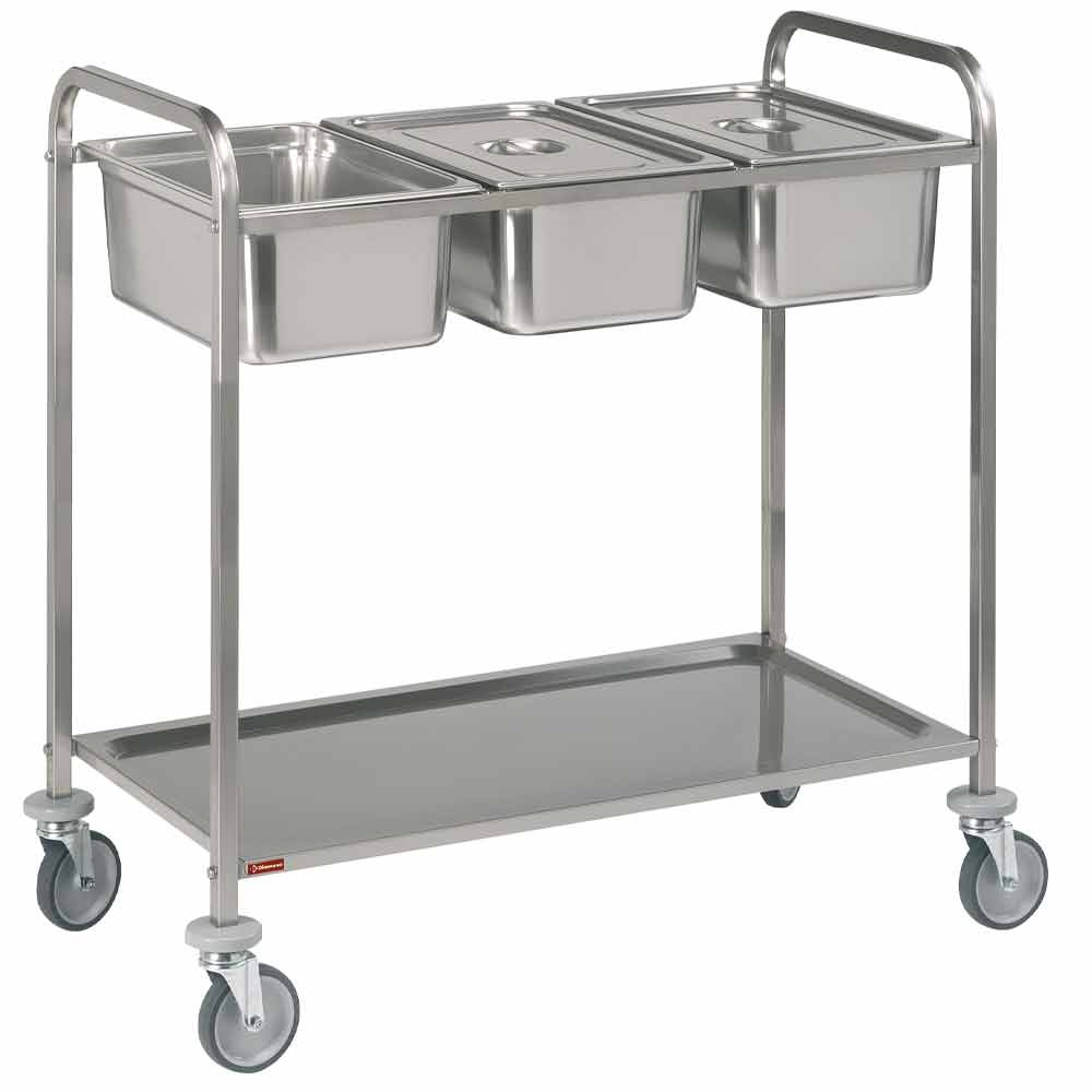 Stainless steel serving trolley, 3x GN 1/1 + 1 level