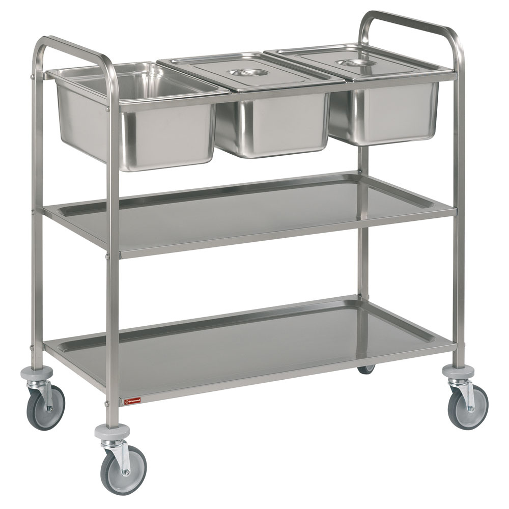 Stainless steel serving trolley, 3x GN 1/1 + 2 levels
