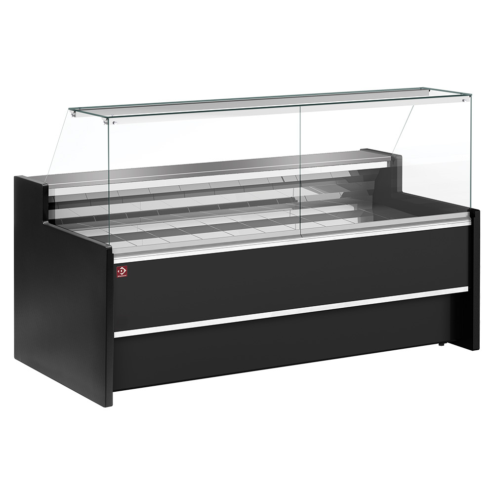 Ventilated refrigerated counter display with straight glass panel 90° with storage- BLACK
