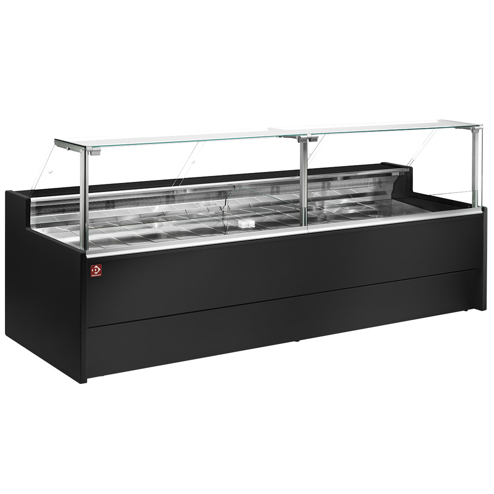 Ventilated refrigerated counter display with straight glass panel 90° with storeroom - BLACK